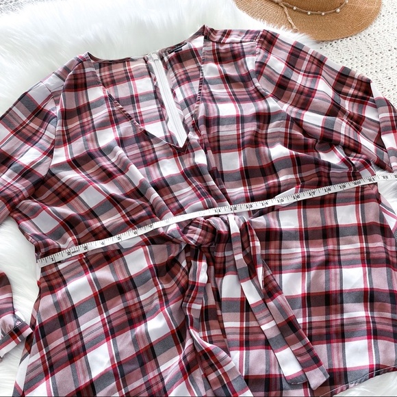TORRID Red Plaid Georgette Tie Front Blouse Top 2X - Picture 9 of 14